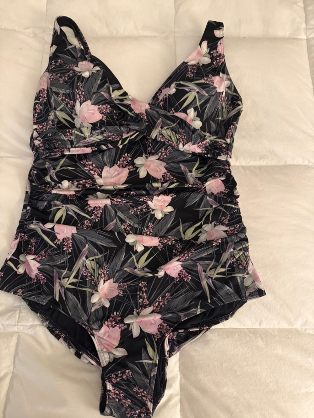 Nip Tuck one Piece Swimsuit - Black with Pink Floral Print size 10